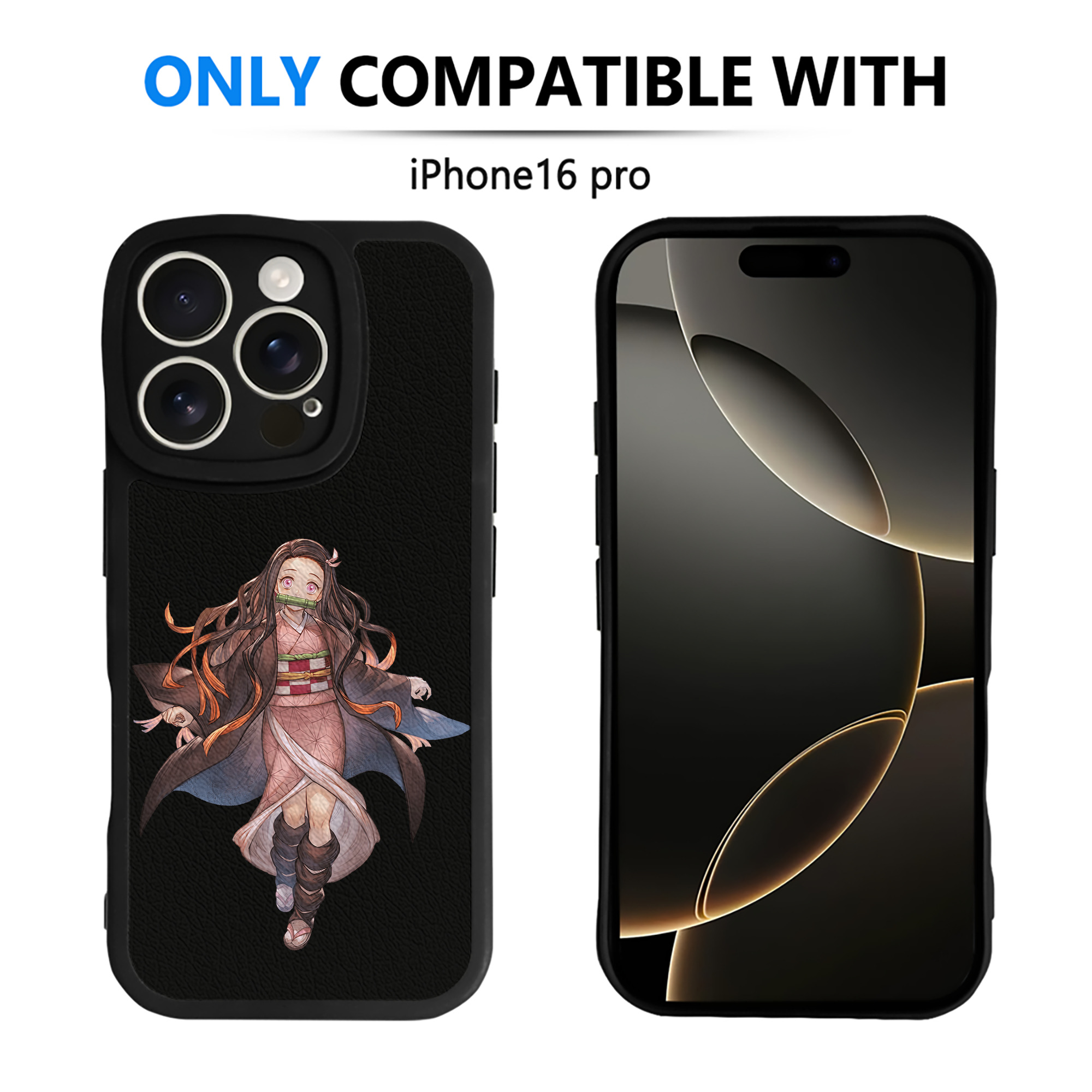 （画像用） 鬼滅の刃（きめつのやいば）竈門 禰󠄀豆子／かまど ねずこ Kamado Nezuko 【iPhone 16シリーズ対応】シリコンスマホケース（レザー調） 材質：シリコン